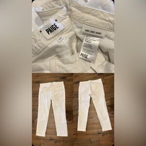 Paige white denim jeans. Size 29. Patched knees. Jimmy Jimmy Skinny.